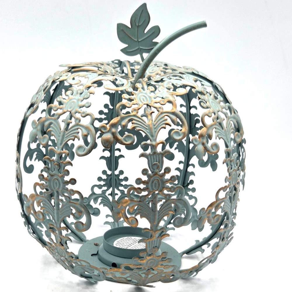 BOHO Metal Filigree Pumpkin Candle Holder Votive Lantern